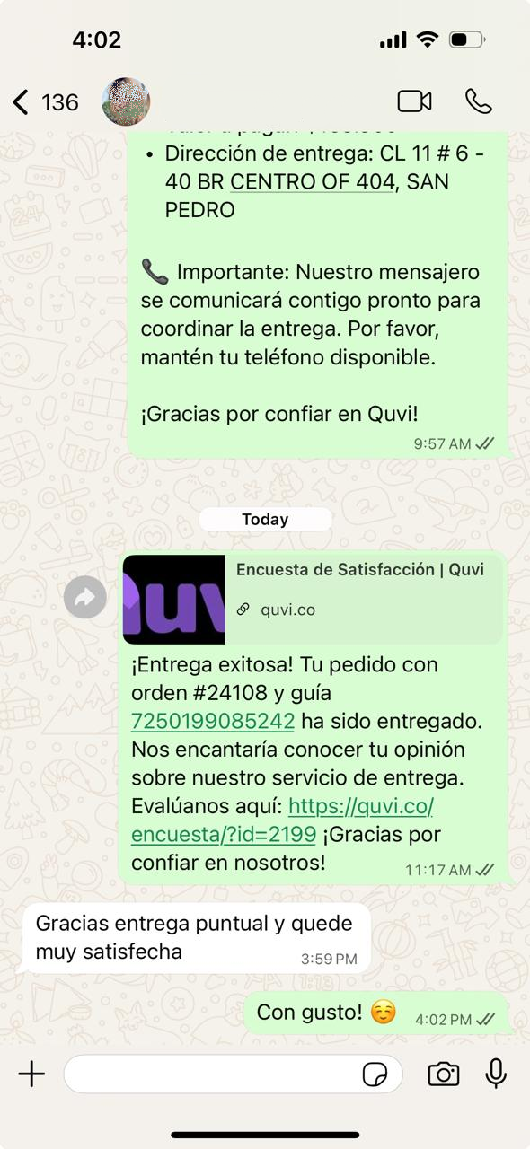 Review positivo en WhatsApp